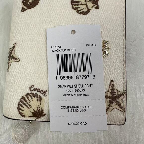 Coach Snap Wallet With Shell Print In Canvas/Gold/Chalk CBO73 NWT - Picture 3 of 7